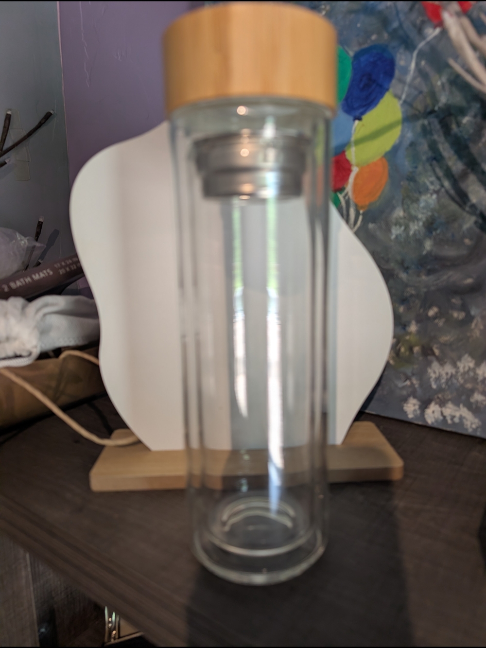 Glass Double-Wall Beverage Bottle with Bamboo Lid - Clear